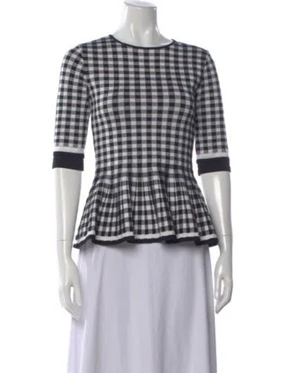 Pre-owned Oscar De La Renta Plaid Print Crew Neck Blouse In Multi