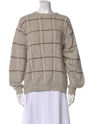 Pre-owned Oscar De La Renta Plaid Print Crew Neck Sweater In Neutral