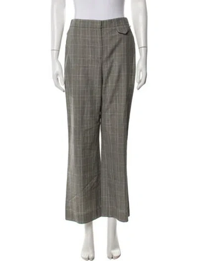 Pre-owned Oscar De La Renta Plaid Print Flared Pants In Silver