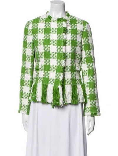 Pre-owned Oscar De La Renta Plaid Print Jacket In Green