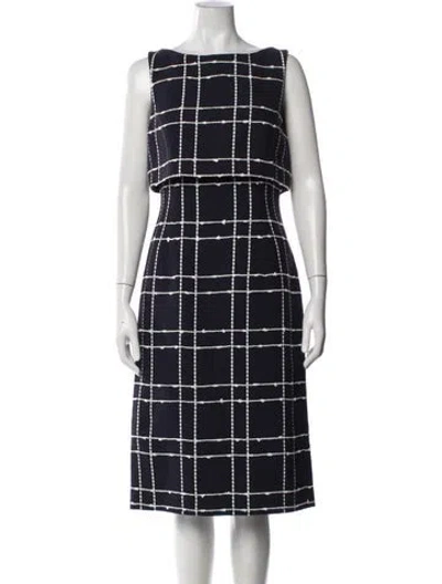 Pre-owned Oscar De La Renta Plaid Print Knee-length Dress In Blue