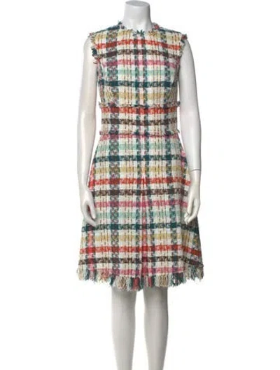 Pre-owned Oscar De La Renta Plaid Print Knee-length Dress In Pink