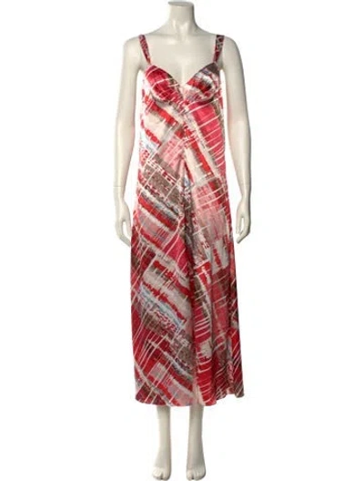 Pre-owned Oscar De La Renta Plaid Print Long Dress In Red