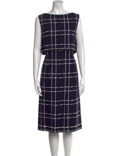 Pre-owned Oscar De La Renta Plaid Print Midi Length Dress In Blue