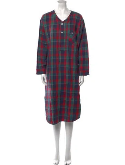 Pre-owned Oscar De La Renta Plaid Print Midi Length Dress In Blue