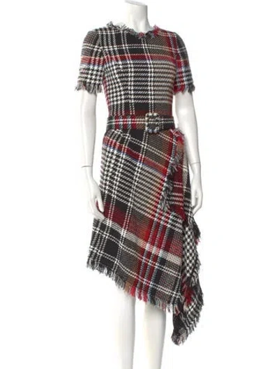 Pre-owned Oscar De La Renta Plaid Print Midi Length Dress In Multi