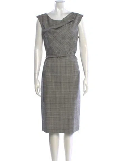 Pre-owned Oscar De La Renta Plaid Print Midi Length Dress In Neutral