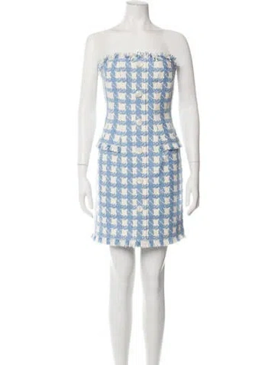 Pre-owned Oscar De La Renta Plaid Print Mini Dress In Blue
