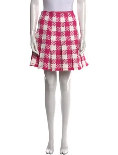 Pre-owned Oscar De La Renta Plaid Print Mini Skirt In Pink