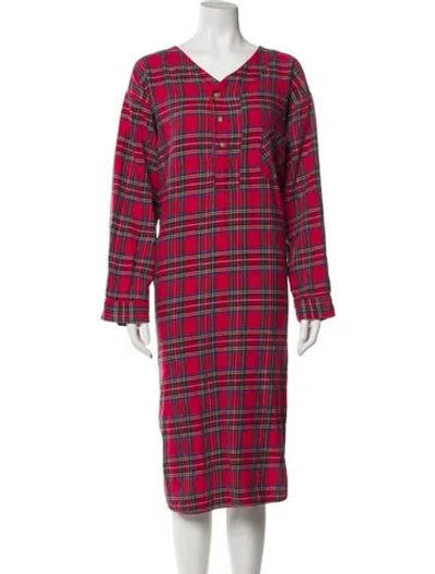 Pre-owned Oscar De La Renta Plaid Print Nightgown In Red