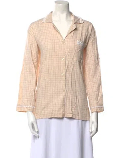 Pre-owned Oscar De La Renta Plaid Print Three-quarter Sleeve Button-up Top In Neutral