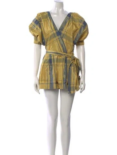 Pre-owned Oscar De La Renta Plaid Print V-neck Romper In Multi
