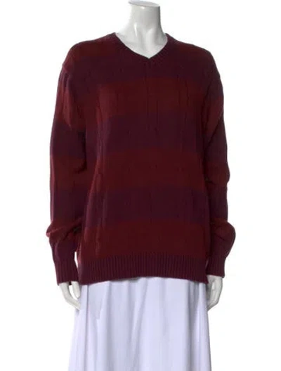 Pre-owned Oscar De La Renta Plaid Print V-neck Sweater In Red