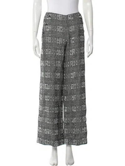 Pre-owned Oscar De La Renta Plaid Print Wide Leg Pants In Black