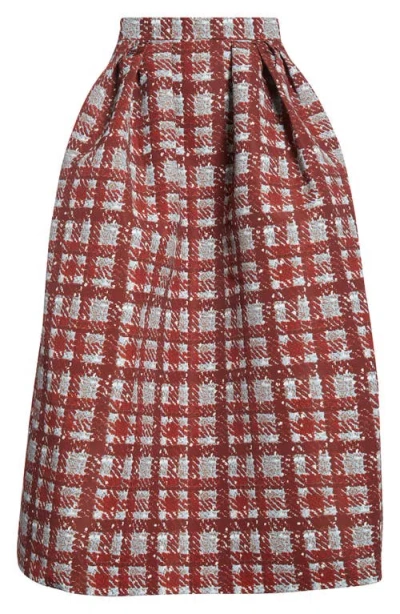 Oscar De La Renta Plaid Textured Faille A-line Skirt In Multi