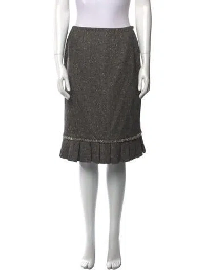 Pre-owned Oscar De La Renta Pleated Accents Knee-length Skirt In Gray