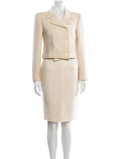 Pre-owned Oscar De La Renta Pleated Accents Skirt Set In Neutral