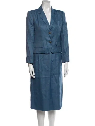 Pre-owned Oscar De La Renta Pleated Accents Skirt Suit In Blue