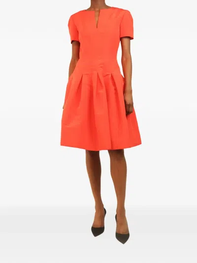Pre-owned Oscar De La Renta Pleated A-line Mini Dress In Red
