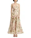 Oscar De La Renta Pleated Floral-print Silk-blend Organza Gown In Multi
