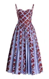 Oscar De La Renta Pleated Cotton Poplin Midi Dress In Multi