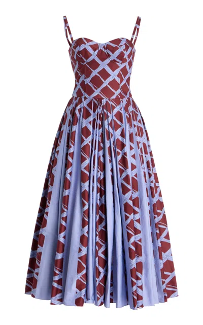 Oscar De La Renta Pleated Cotton Poplin Midi Dress In Multi
