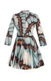 Oscar De La Renta Pleated Cotton Poplin Mini Dress In Blue