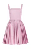 Oscar De La Renta Pleated Cotton Poplin Mini Dress In Pink