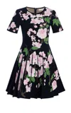 Oscar De La Renta Pleated Jacquard Knit Mini Dress In Navy