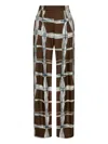 Oscar De La Renta Wavy Plaid Silk Twill Pant In Brown