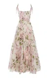 Oscar De La Renta Pleated Silk Organza Gown In Ivory