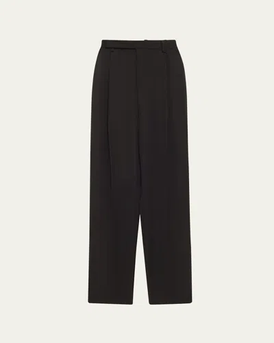 Oscar De La Renta Pleated Straight Leg Wool Pants In Black