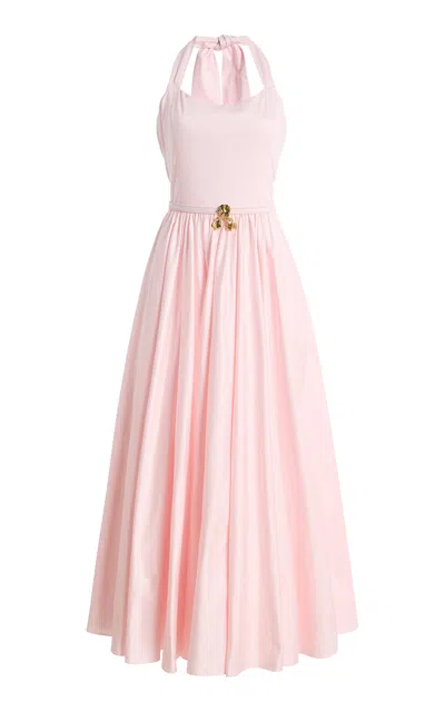 Oscar De La Renta Iris Belted Stretch Cotton Fit-and-flare Halter Dress In Pink