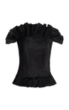 Oscar De La Renta Pleated Taffeta Corset Top In Black