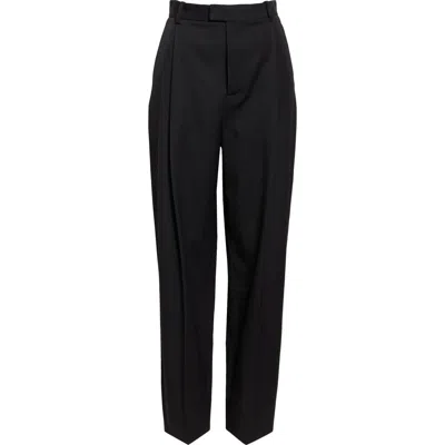 Oscar De La Renta Pleated Tapered Wool Pants In Black
