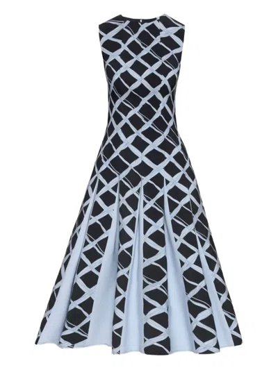Oscar De La Renta Pleated Wavy-pattern Dress In Blue