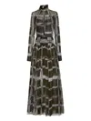 Oscar De La Renta Pleated Wavy-plaid Silk Maxi Dress In Green
