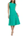 OSCAR DE LA RENTA PLEATED WOOL-BLEND A-LINE DRESS