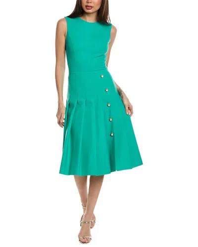Oscar De La Renta Pleated Wool-blend A-line Dress In Green