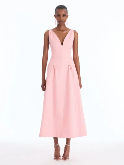 Oscar De La Renta Pleated Wool V-neck Dress In Pink