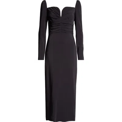 Oscar De La Renta Plunge Neck Long Sleeve Dress In Black