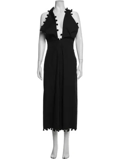 Pre-owned Oscar De La Renta Plunge Neckline Jumpsuit In Black