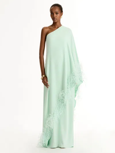 Oscar De La Renta Point D'esprit Feather Embroidered Caftan In Green