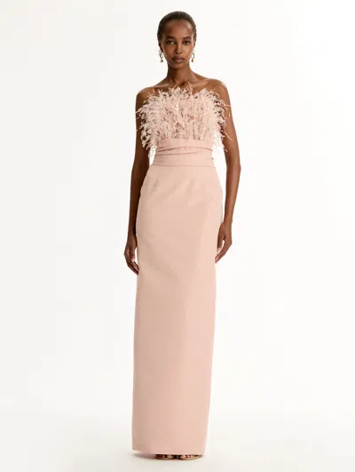Oscar De La Renta Feather-trimmed Silk Faille Bustier Gown In Pink