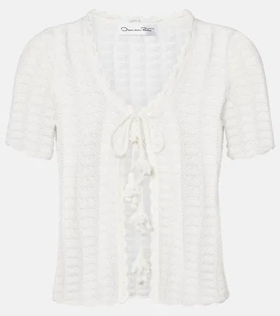 Oscar De La Renta Pointelle Cotton And Silk Cardigan In White