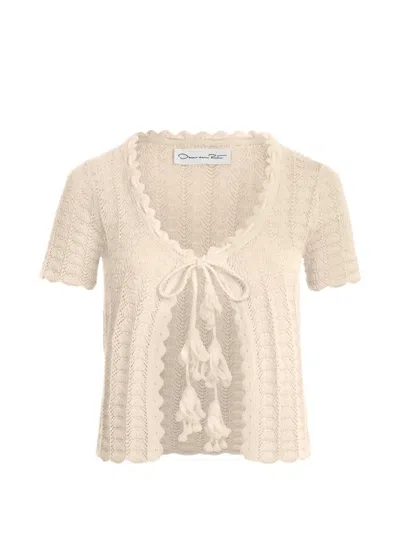 Oscar De La Renta Pointelle Weave Cardigan In Neutral