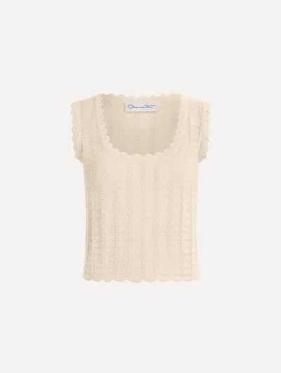 Oscar De La Renta Pointelle Weave Tank In Brown