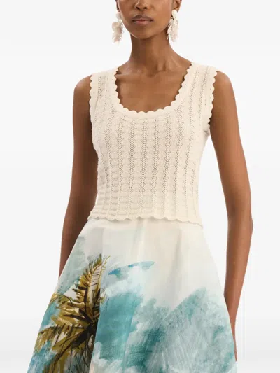 Oscar De La Renta Pointelle Weave Tank In Neutral