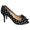 Oscar De La Renta Polka Dot Peep Toe Pumps In Black Satin In Black