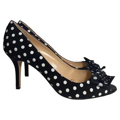 Oscar De La Renta Polka Dot Peep Toe Pumps In Black Satin